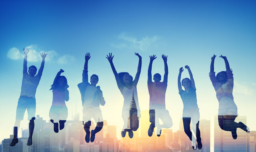 Teens jumping
