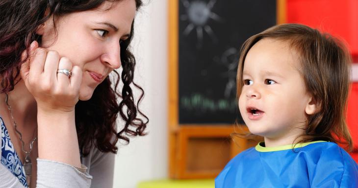 Mom talking to child