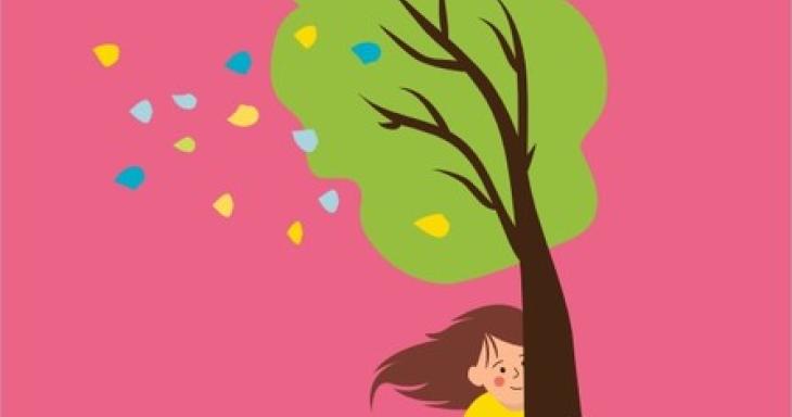 Illustrated person hugging tree