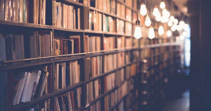 Stacks of books at a library