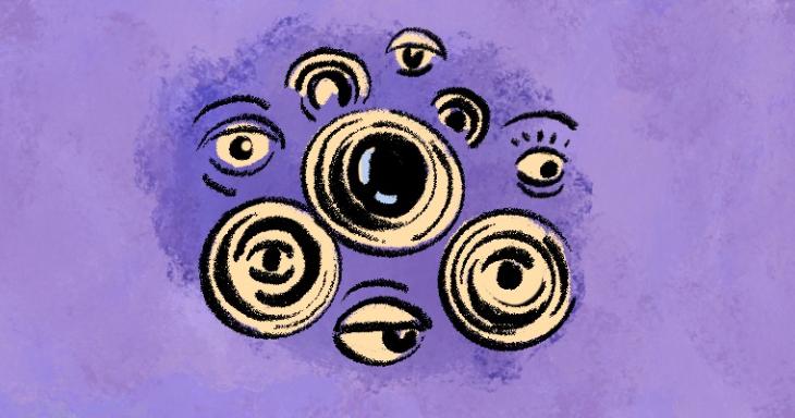 distorted eyes on a purple background