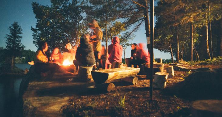 Camping outdoors at night