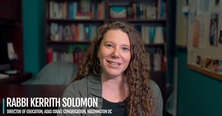 A still of Rabbi Kerrith Solomon from the video. 