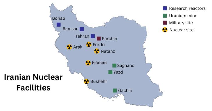 Map of key sites in the Iranian nuclear program