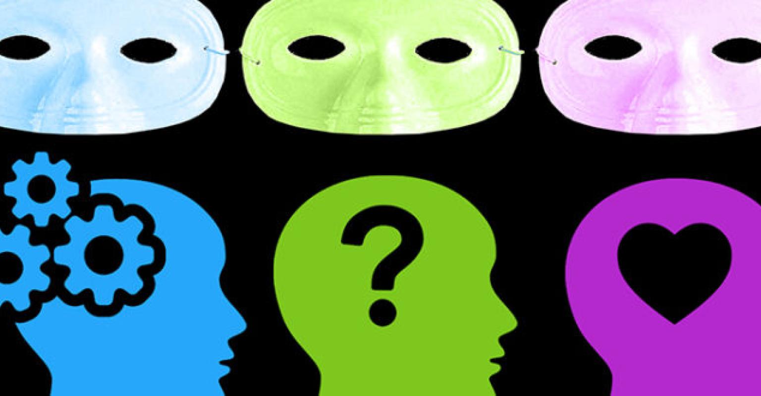 Masks over different colored heads with symbols