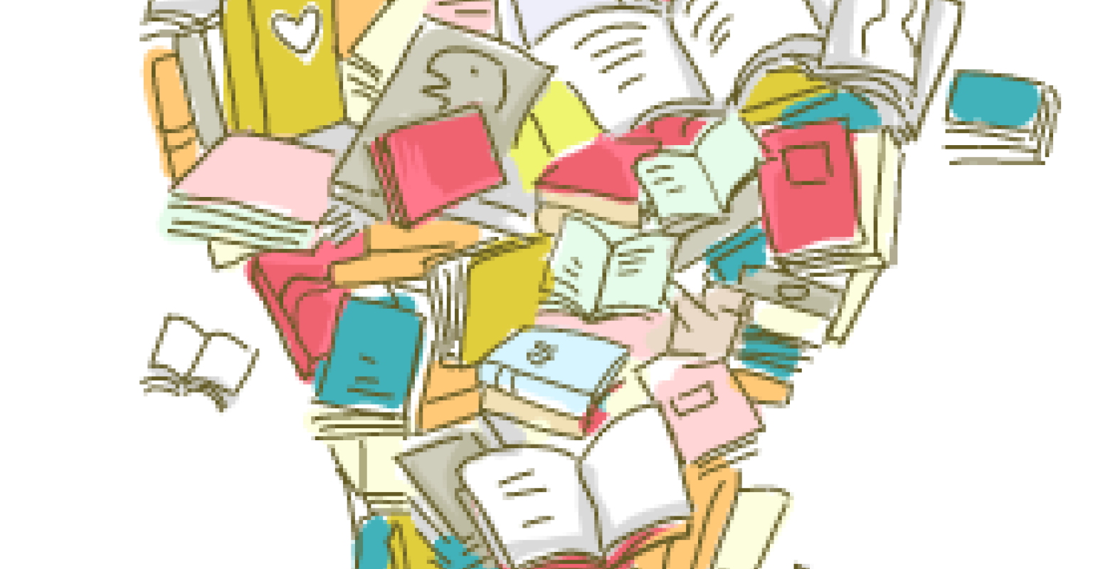 Drawing of lightbulb made of books