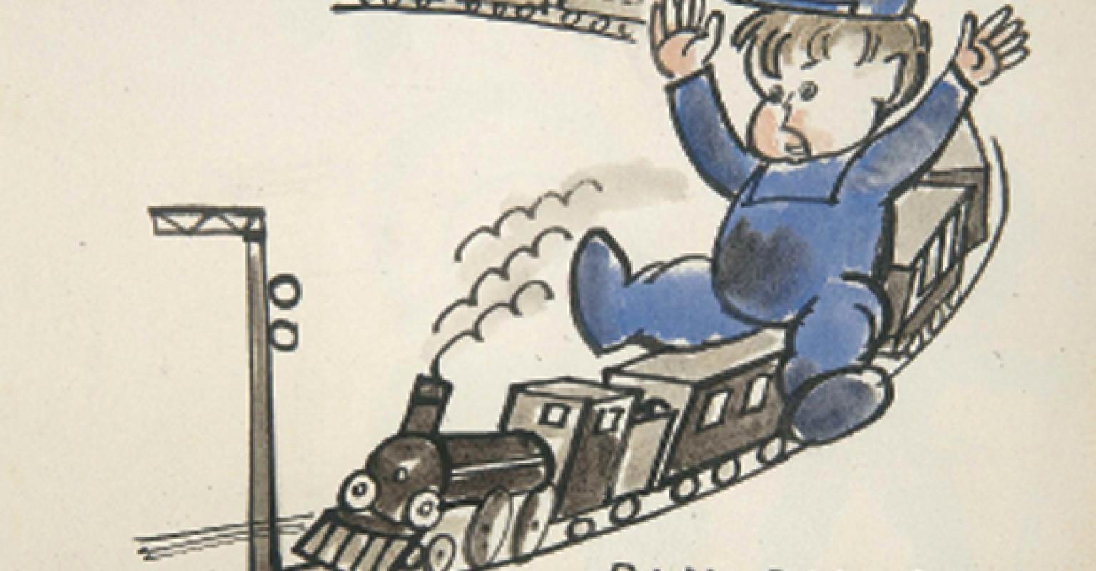 Drawing of small child and a train