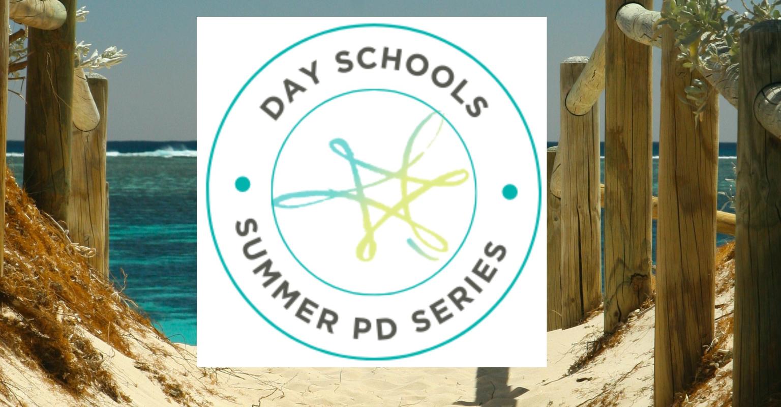 Day Schools Summer PD Series Logo against beach background