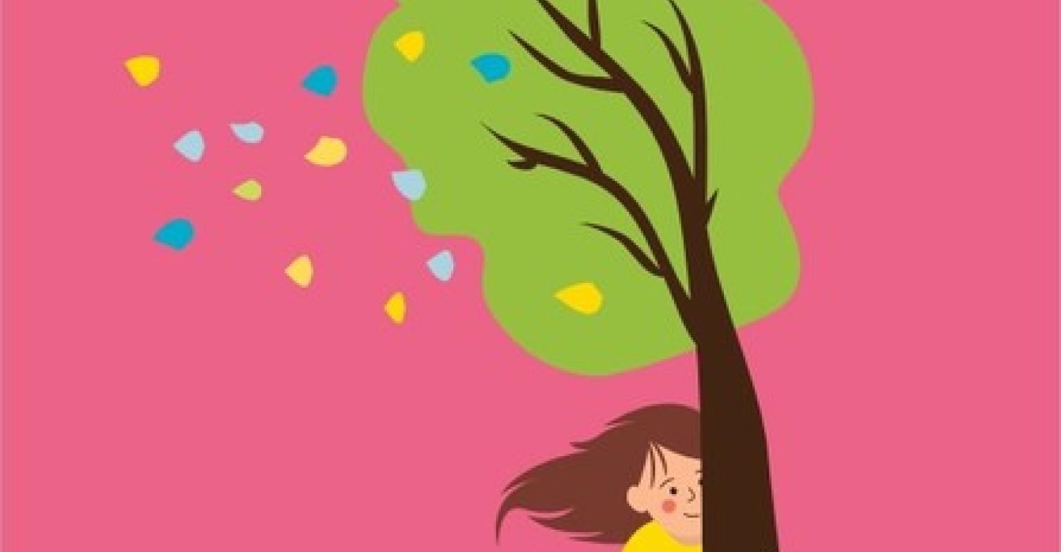 Illustrated person hugging tree
