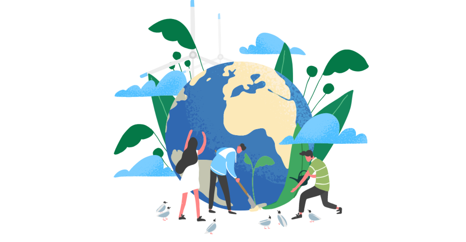 illustrated earth and happy people