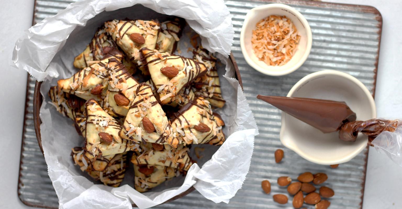Chocolate Hanantaschen and piping bag with icing