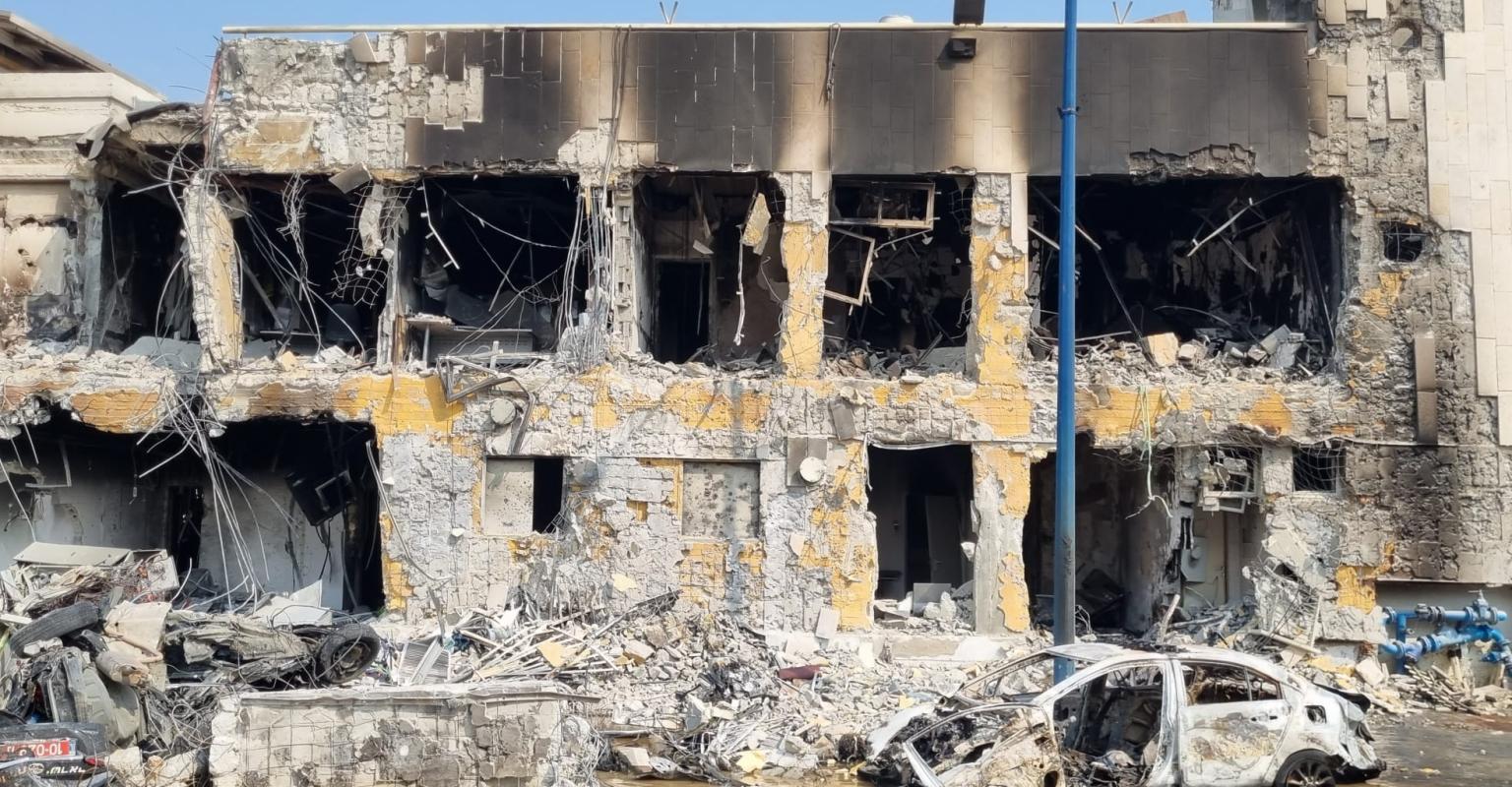 The burned-out shell of the Sderot police station is seen Oct. 8, the day after the Hamas terrorist attacks. (By Yoav Keren, CC BY-SA 4.0 <https://creativecommons.org/licenses/by-sa/4.0>, via Wikimedia Commons