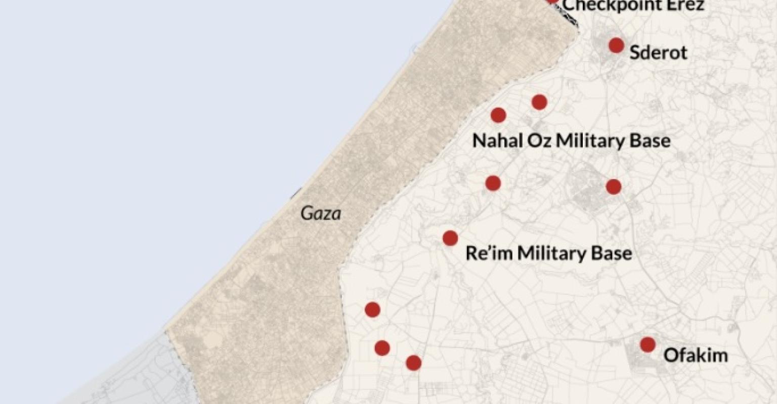 Map shows sites of Hamas attacks on Oct. 7