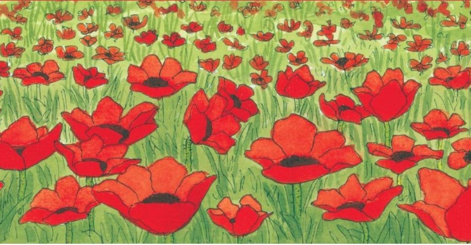 A painting of a field of poppies