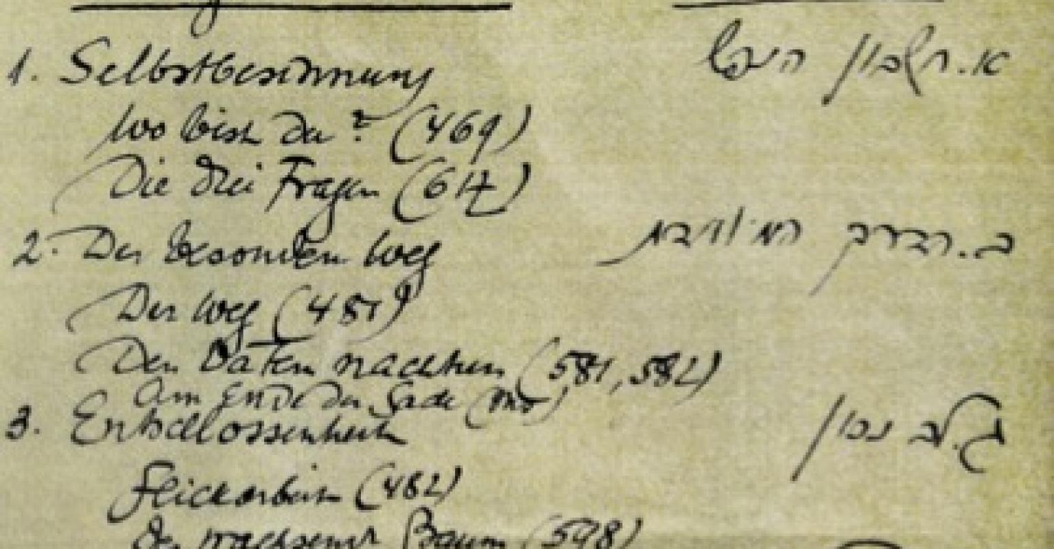The cover image features what the translators refer to as the "Buber Rosetta Stone." It features the titles of the six sections in "The Way of Humanity, " written in both German and Hebrew.