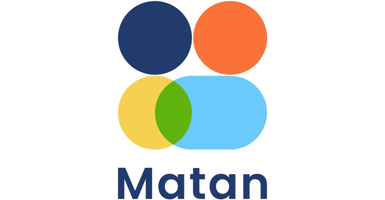 Matan Logo, a series of circles that are light blue, dark blue, orange and yellow with matan written in dark blue.