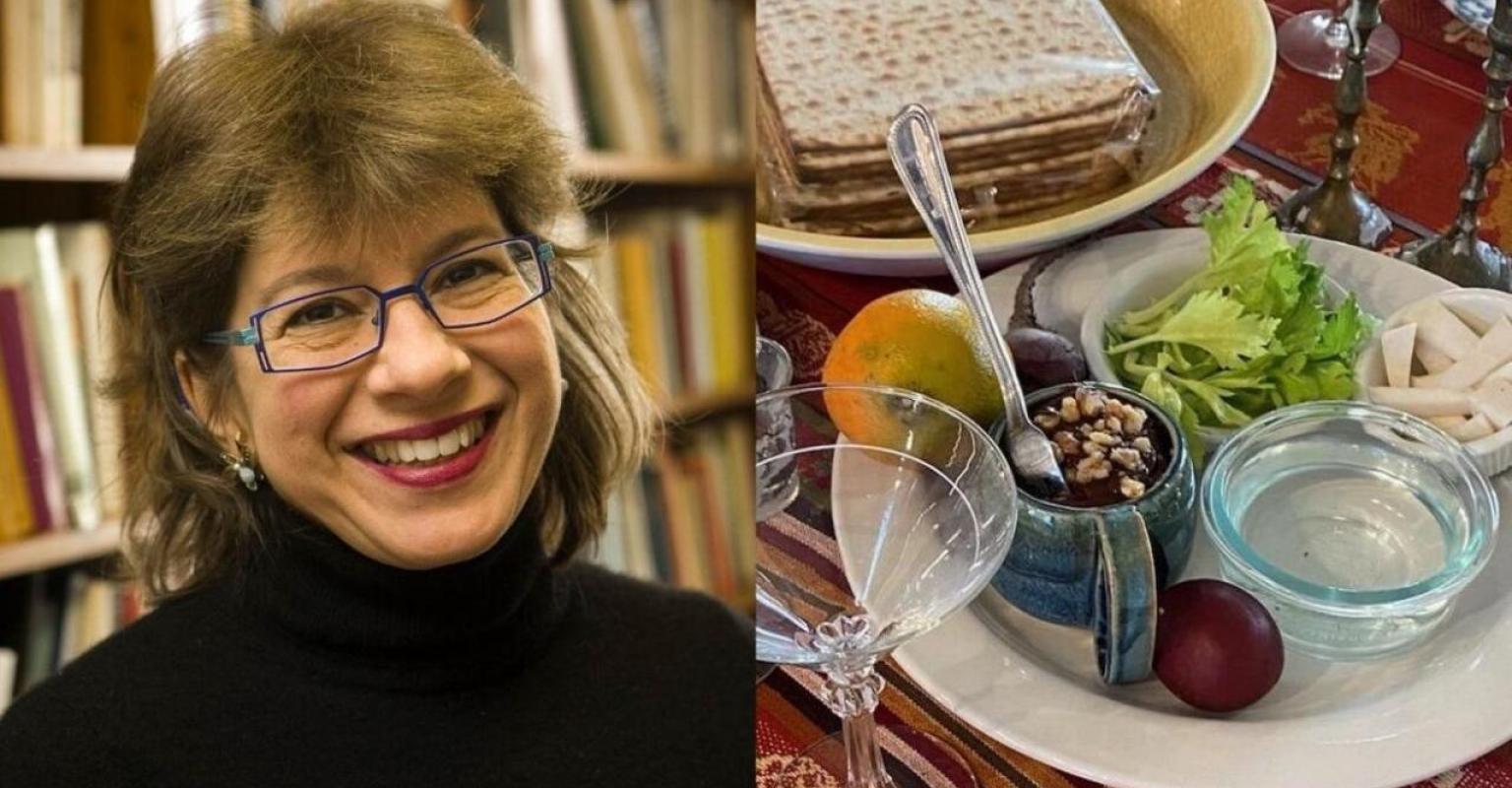 Collage of Susannah Heschel and Seder Plate with Orange