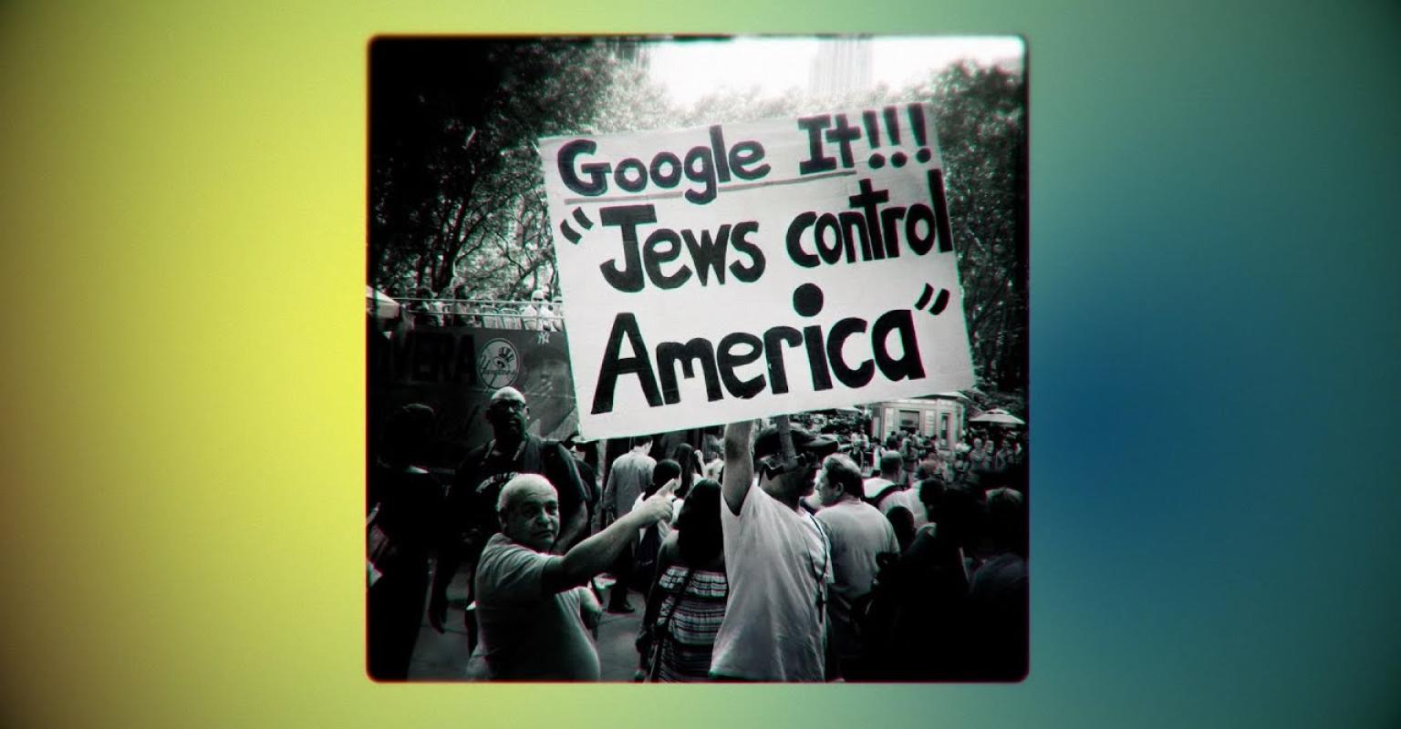 "Google It! Jews Control the Media!" sign held at protest
