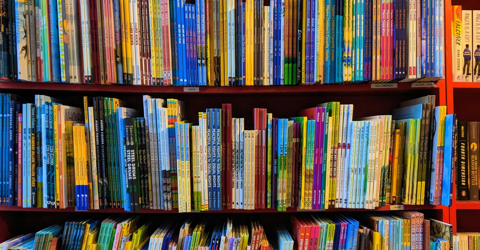 shelves full of children's books