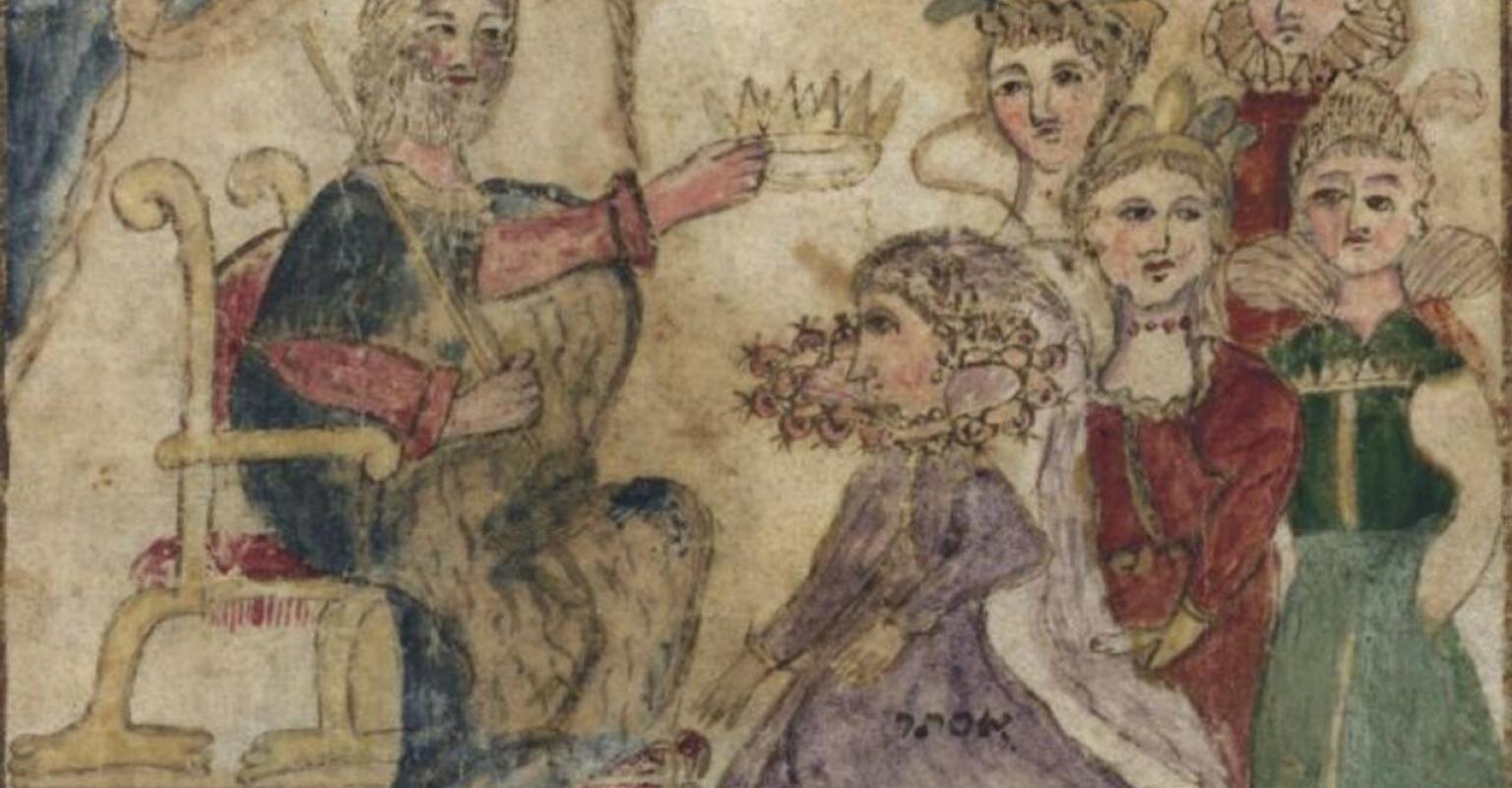 Painting of the coronation of Queen Esther from the 1617 Scroll of Esther from Ferrara, Italy.
