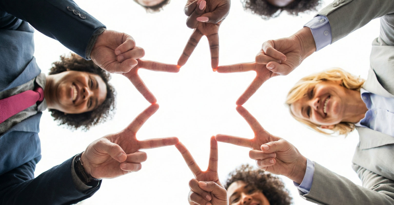 Group of people arranging their fingers to create a Star of David
