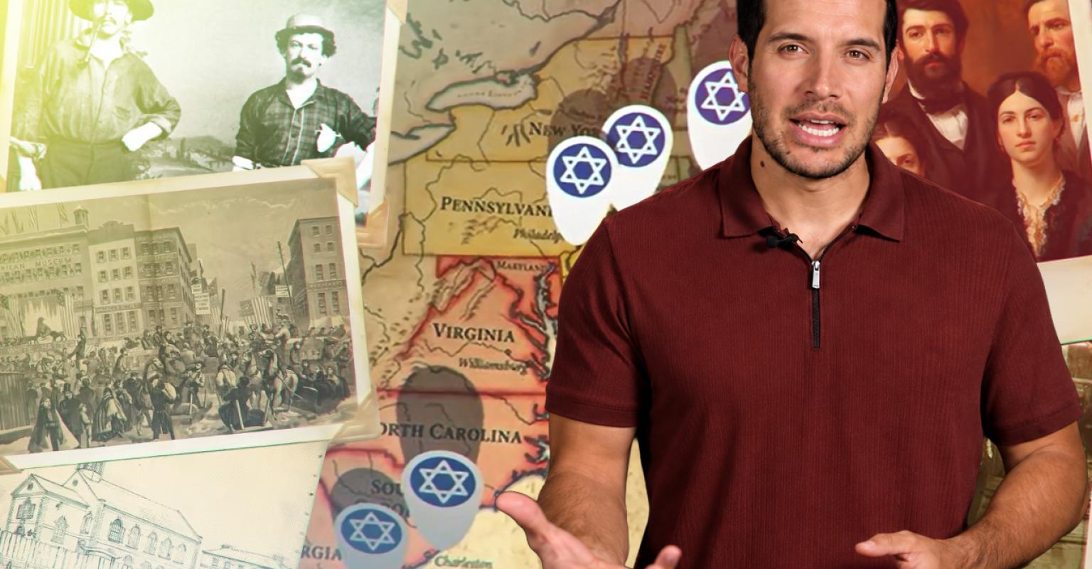Man standing in front of a map and photographs