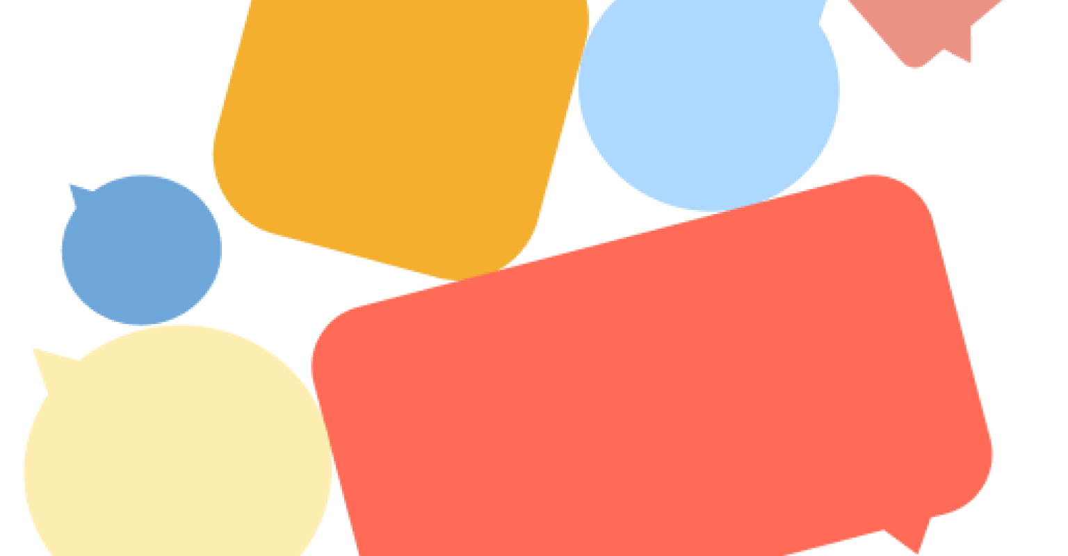Six colorful text bubbles