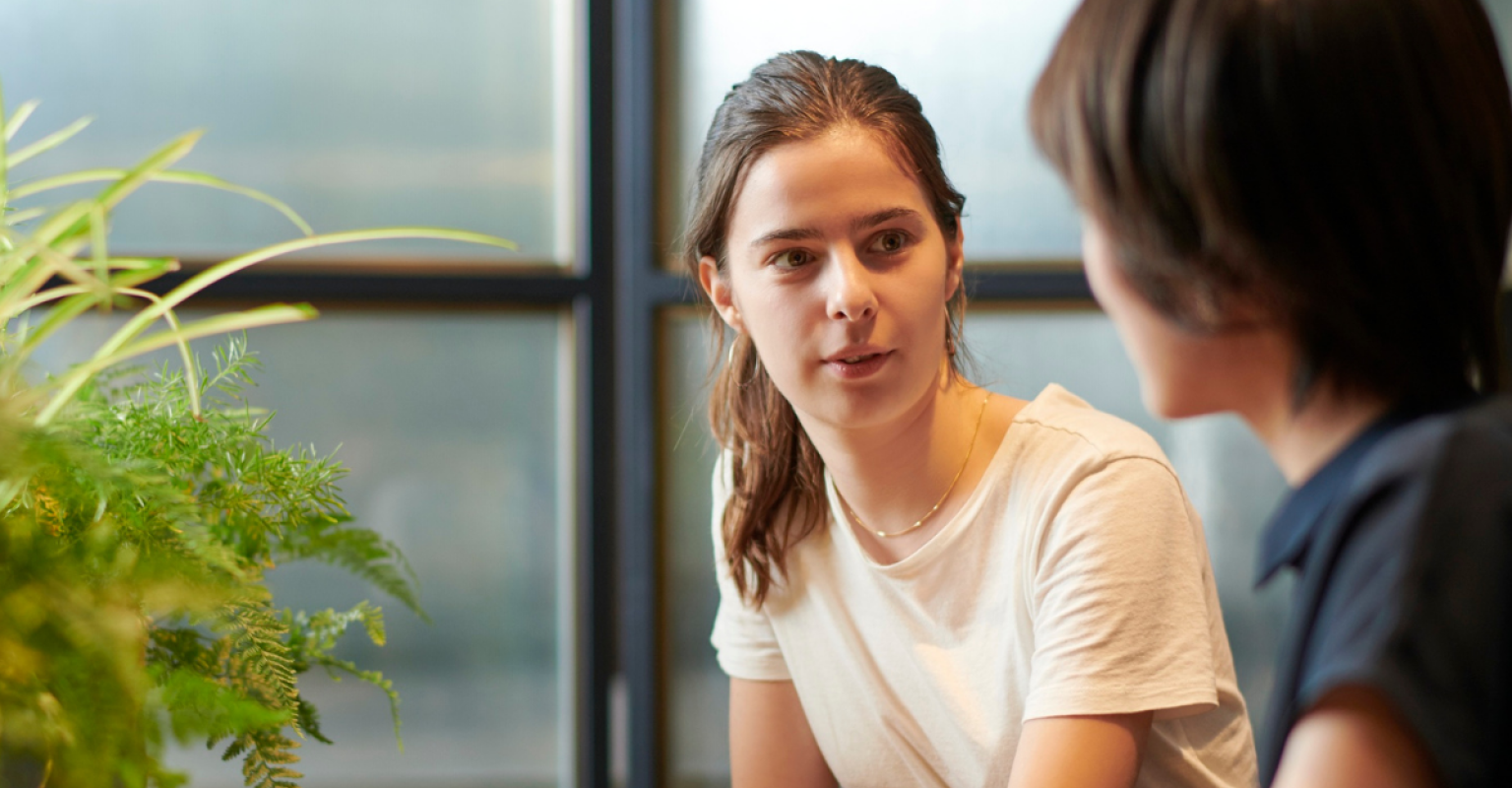 Two people having a discussion