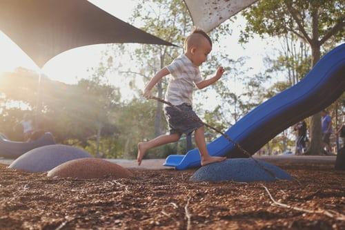 A child plays on an outdoor playground
