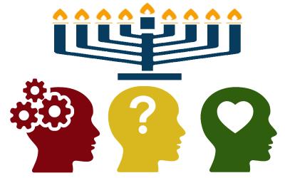 A menorah over three heads, each representing a different mode of learning