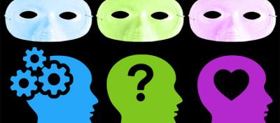 Masks over different colored heads with symbols