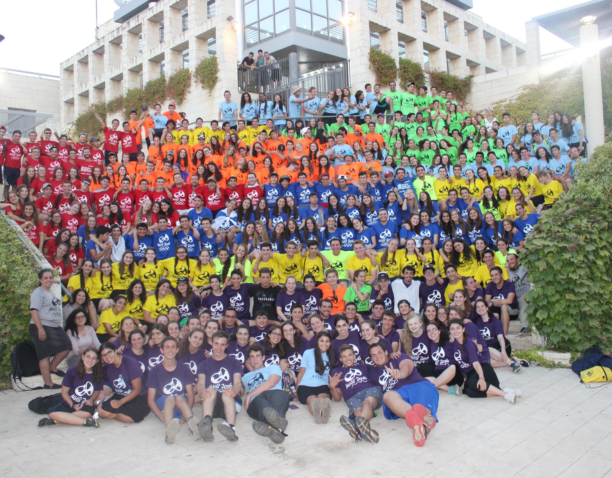 large group of teenagers in star of David
