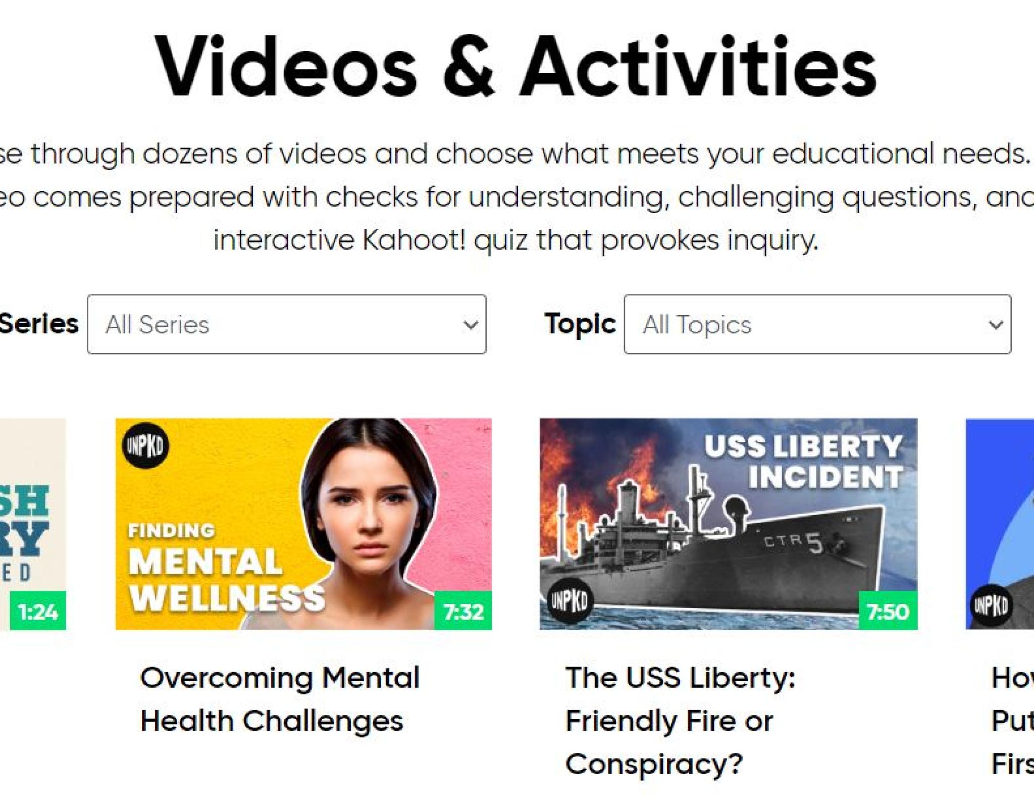 This is the homepage for browsing through Unpacked for Educators many videos.