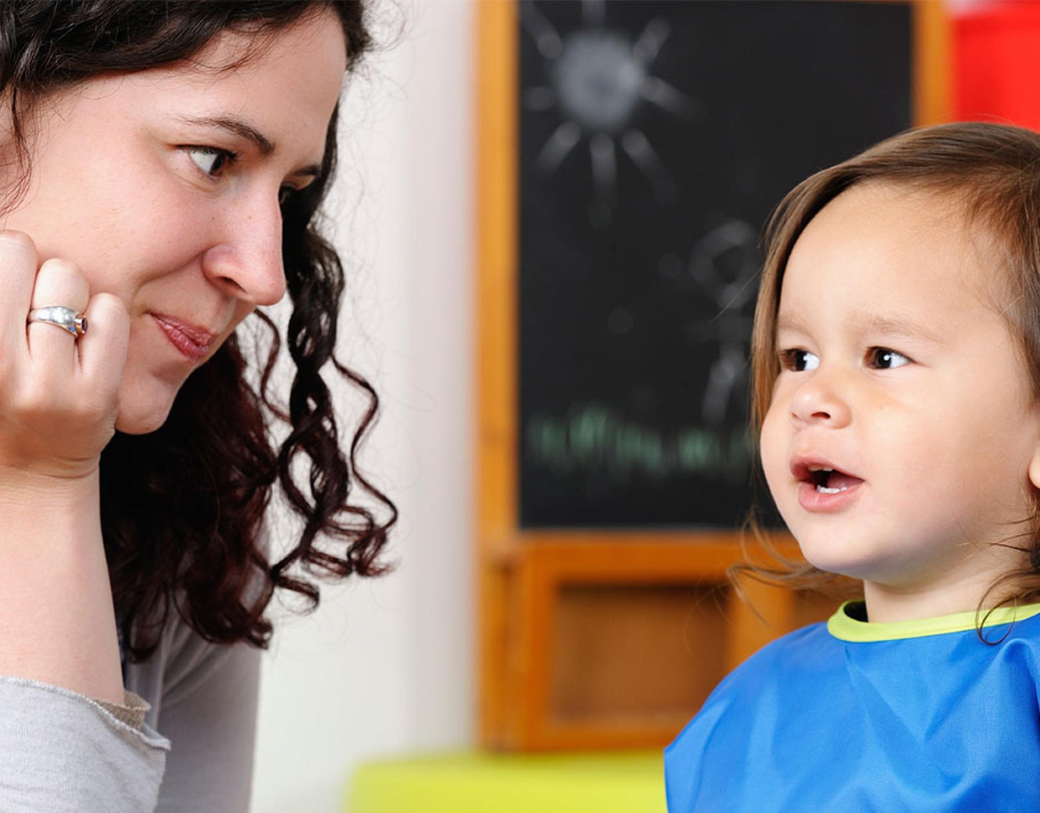 Mom talking to child