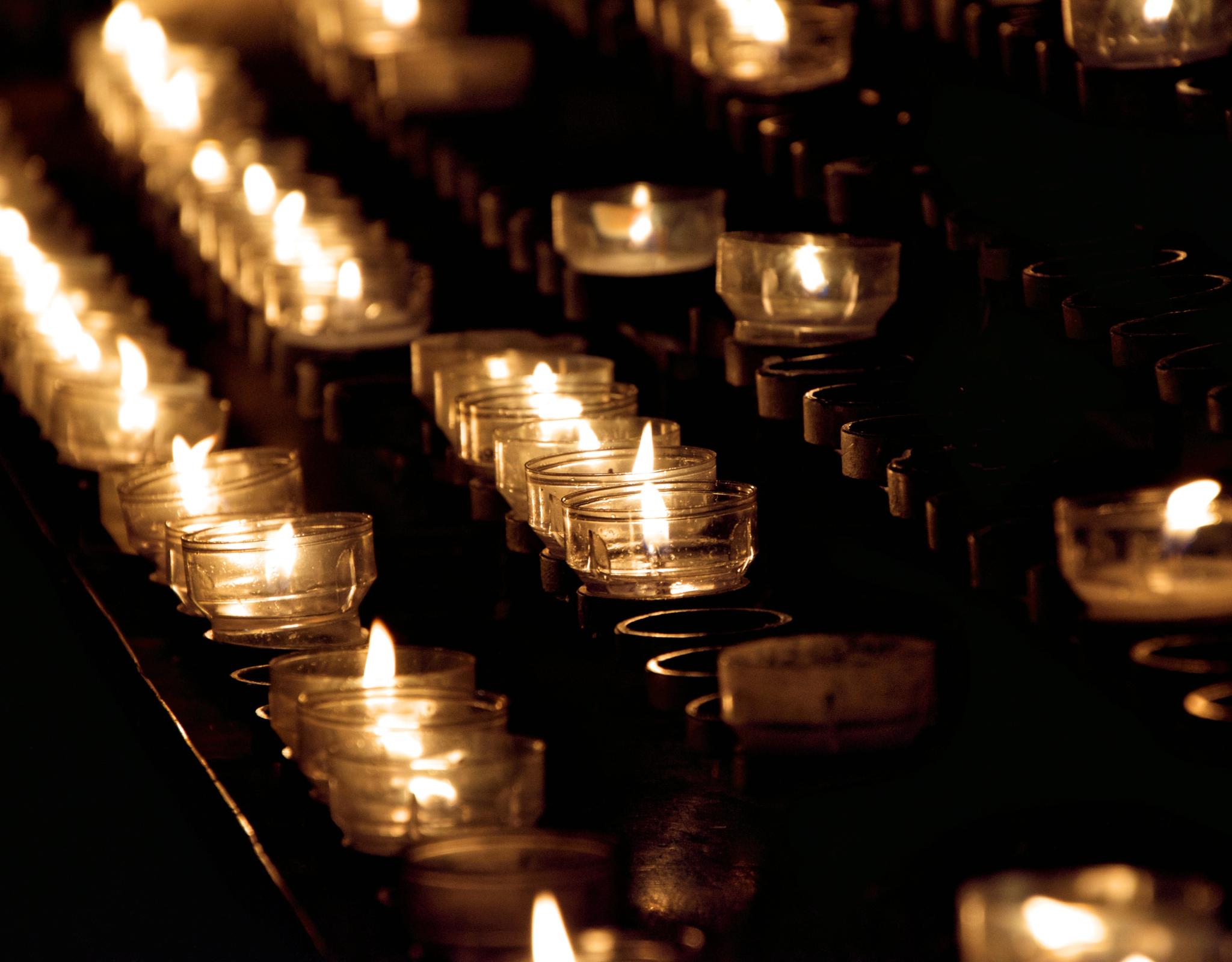 Rows of memorial candles