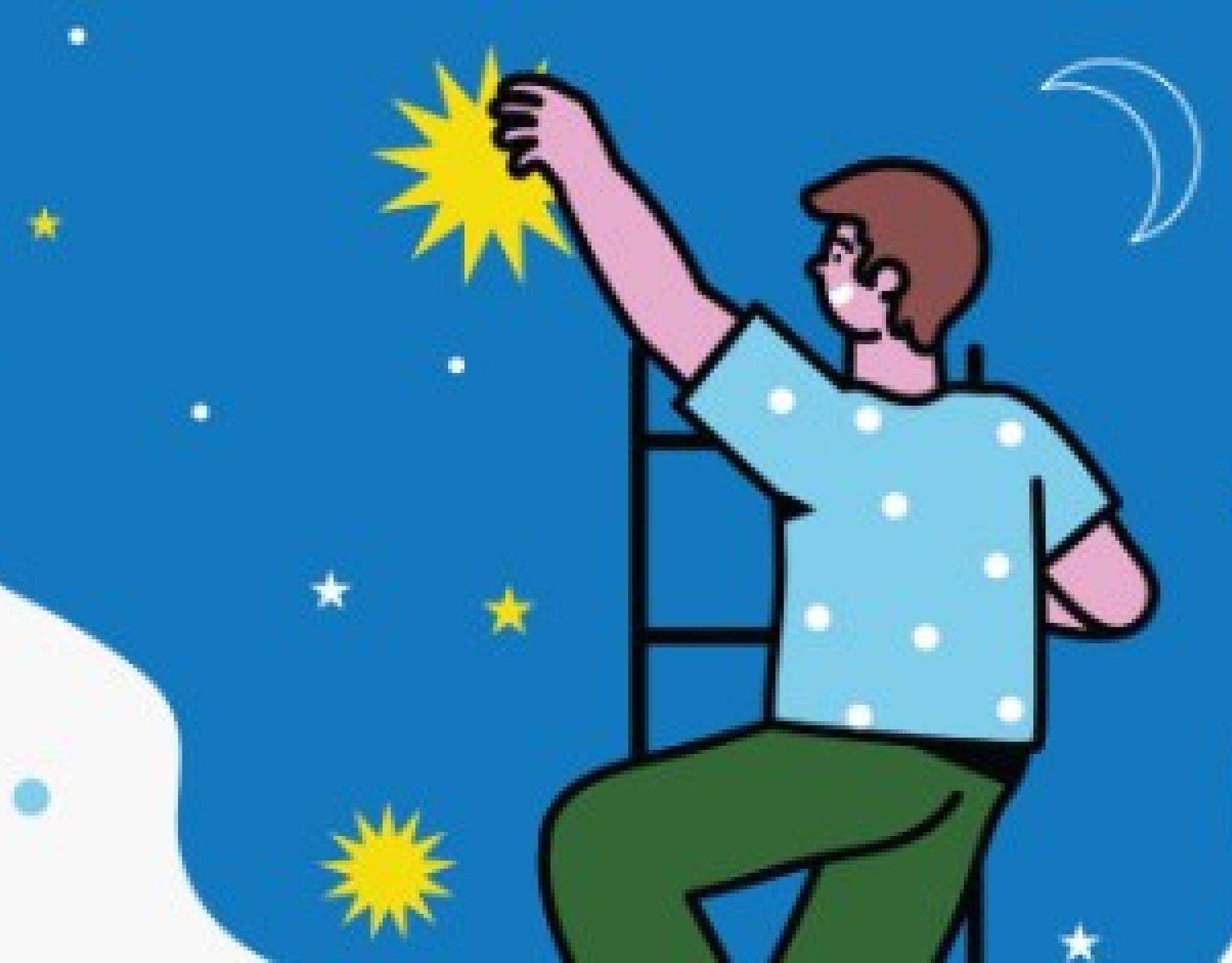 Person on a ladder hanging stars