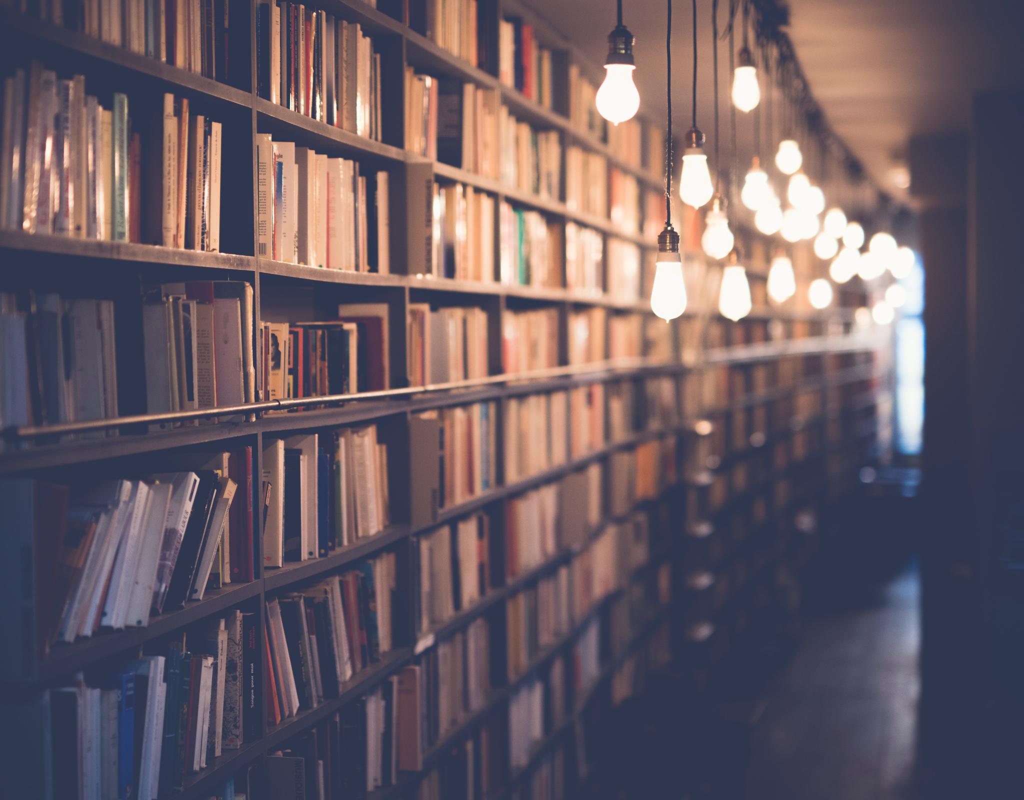 Stacks of books at a library