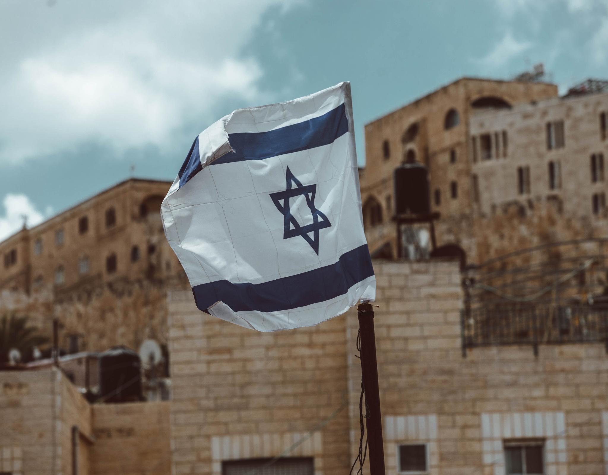 Israeli Flag blowing in old city