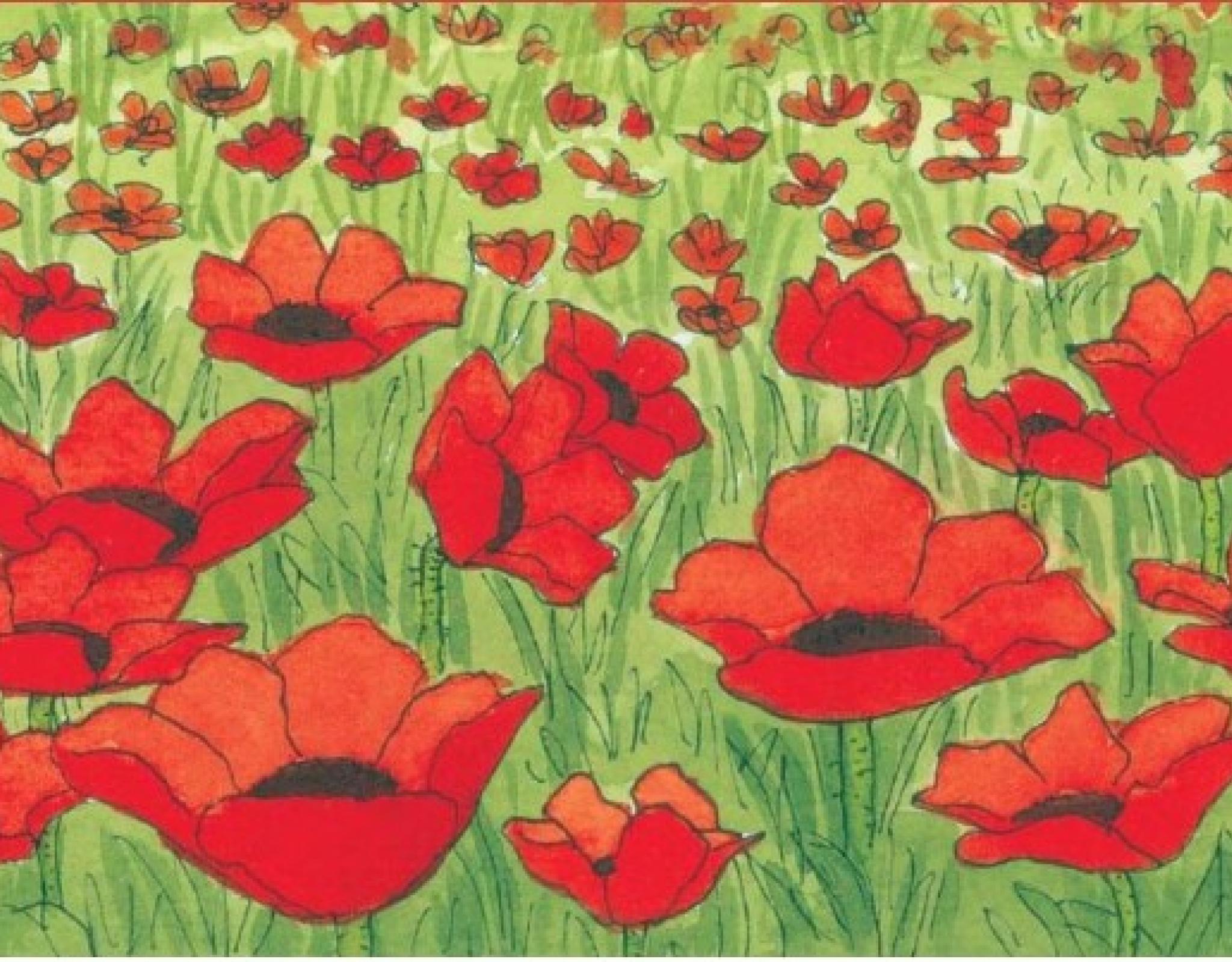 A painting of a field of poppies