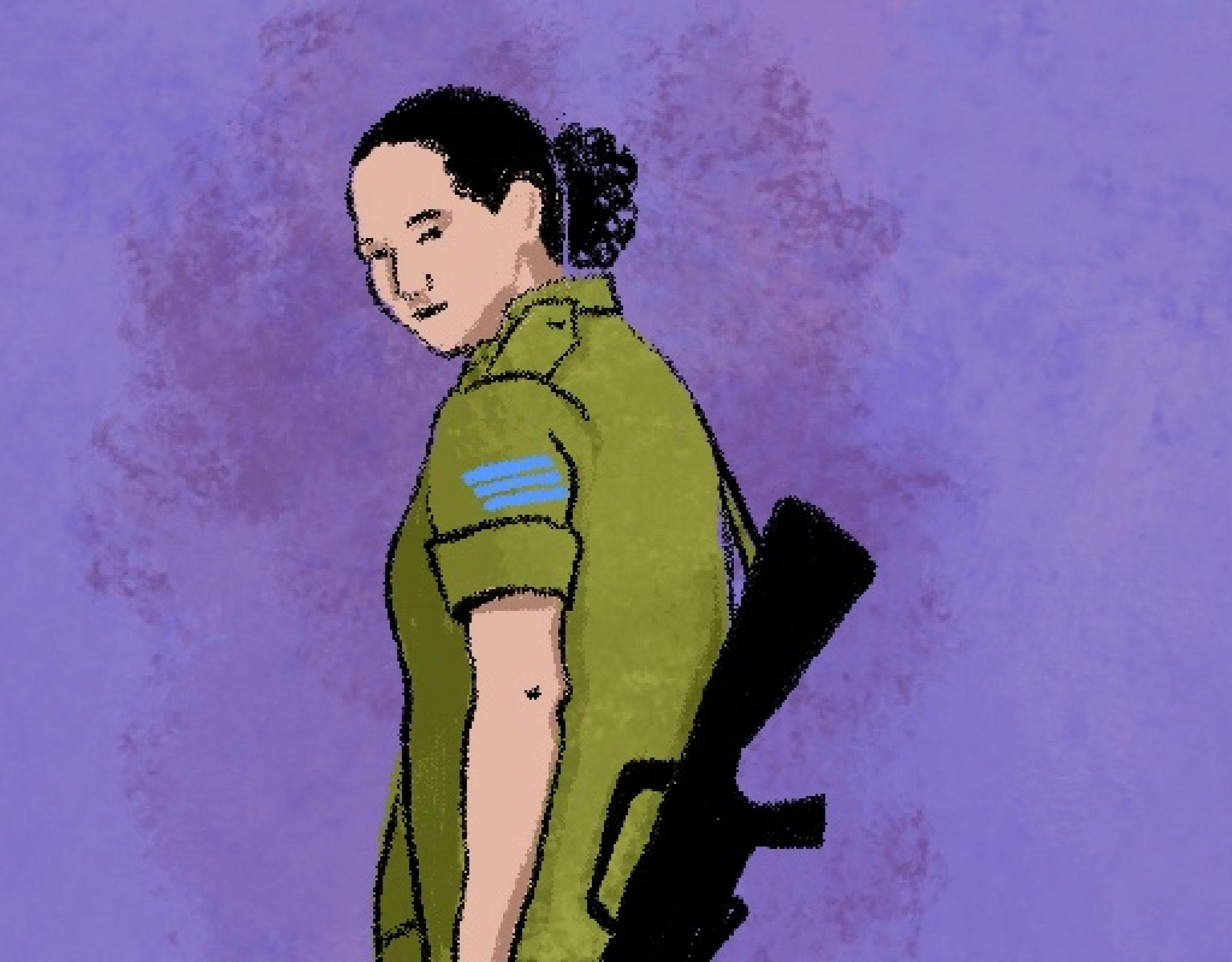 Israeli soldier looking sad