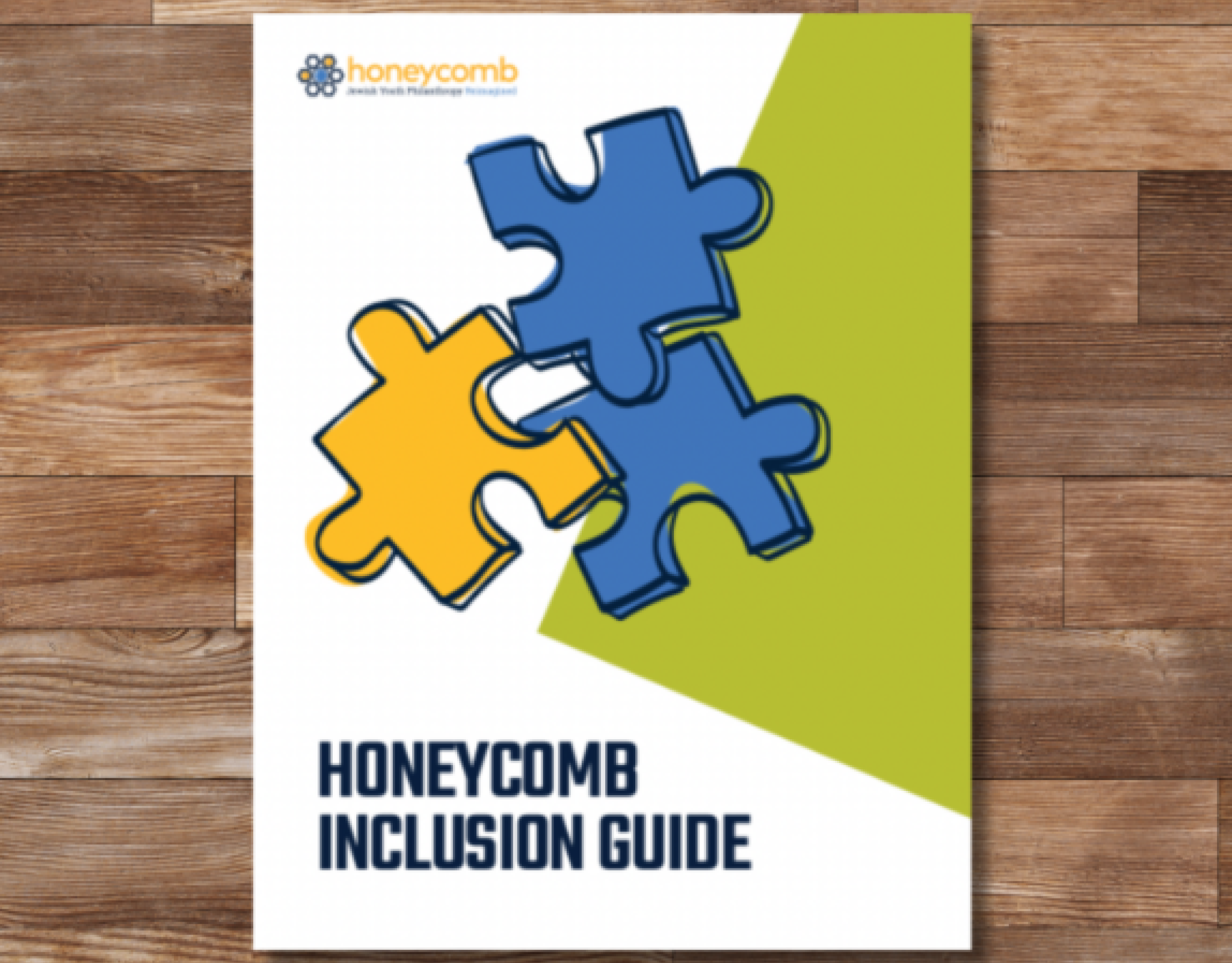 front cover of the inclusion guide on a wood background