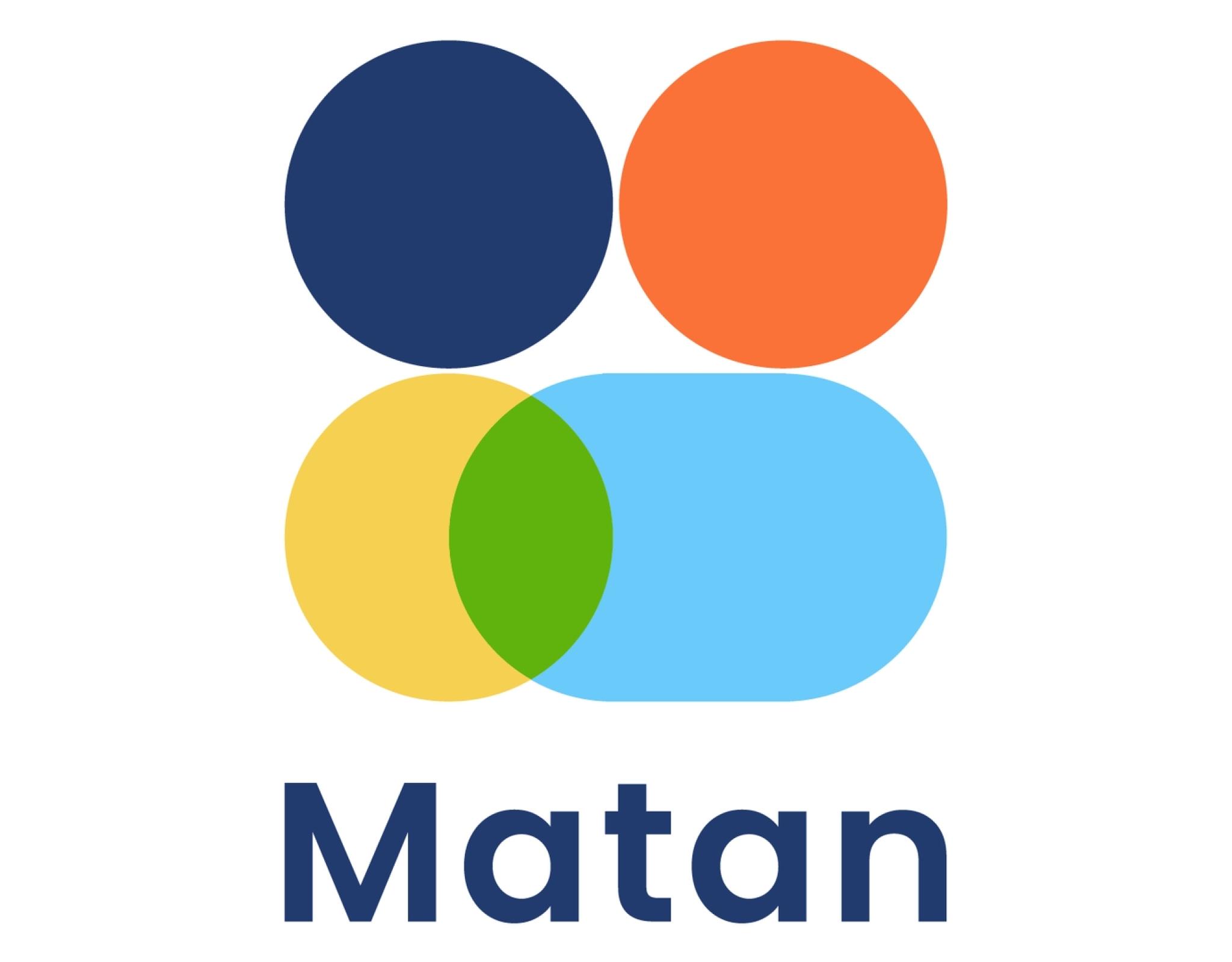 Matan Logo, a series of circles that are light blue, dark blue, orange and yellow with matan written in dark blue.