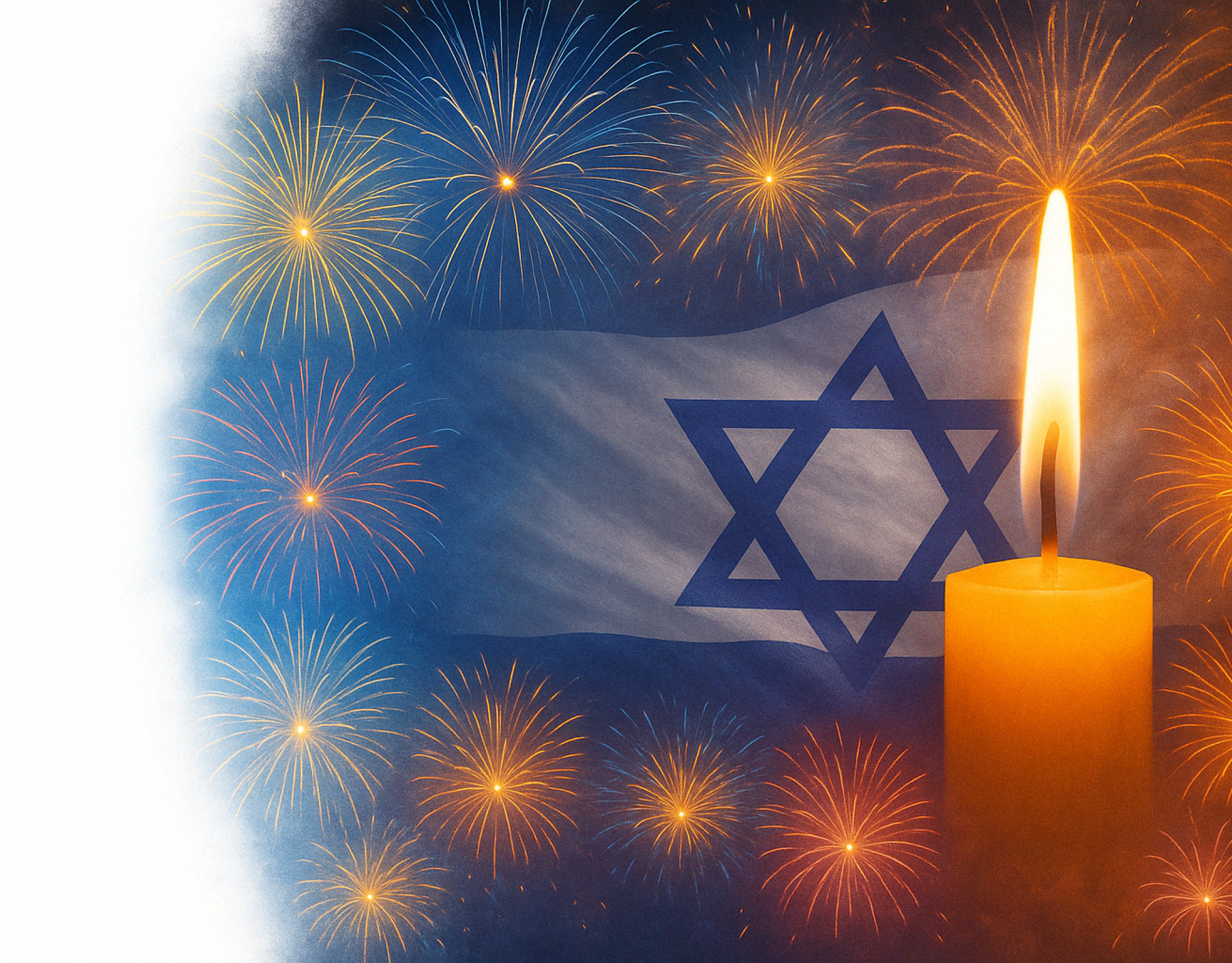 Candle, flag, fireworks