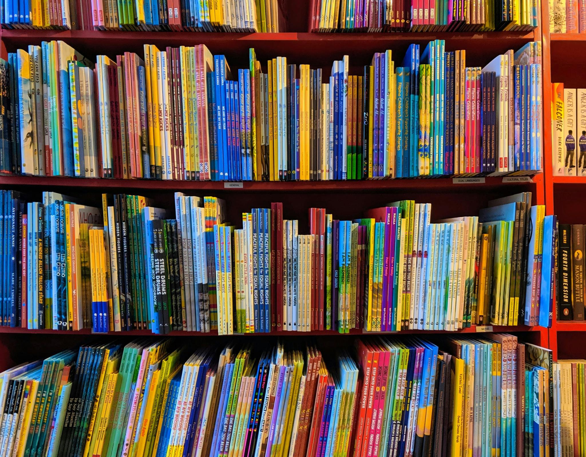 shelves full of children's books