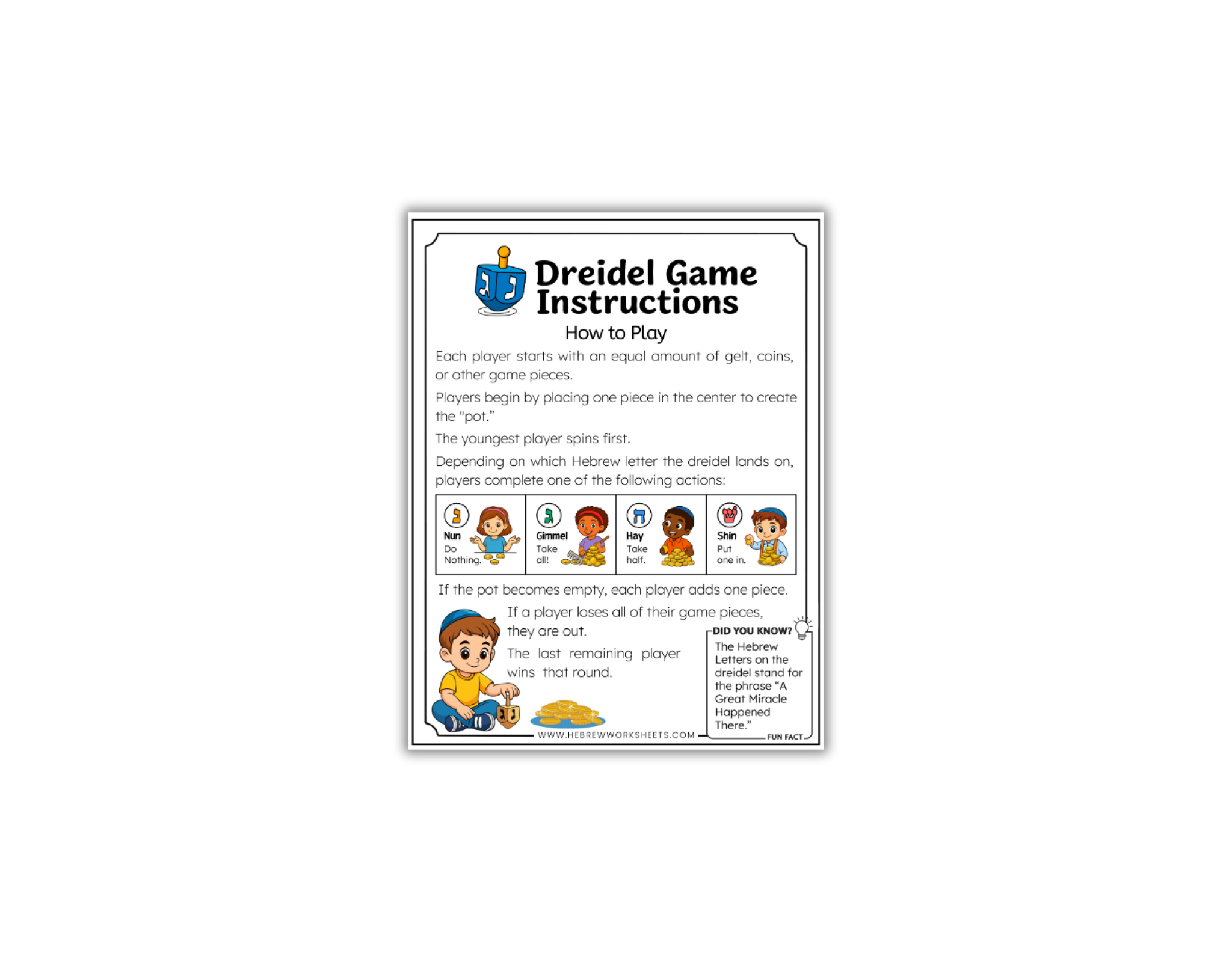 Dreidel Game Instructions