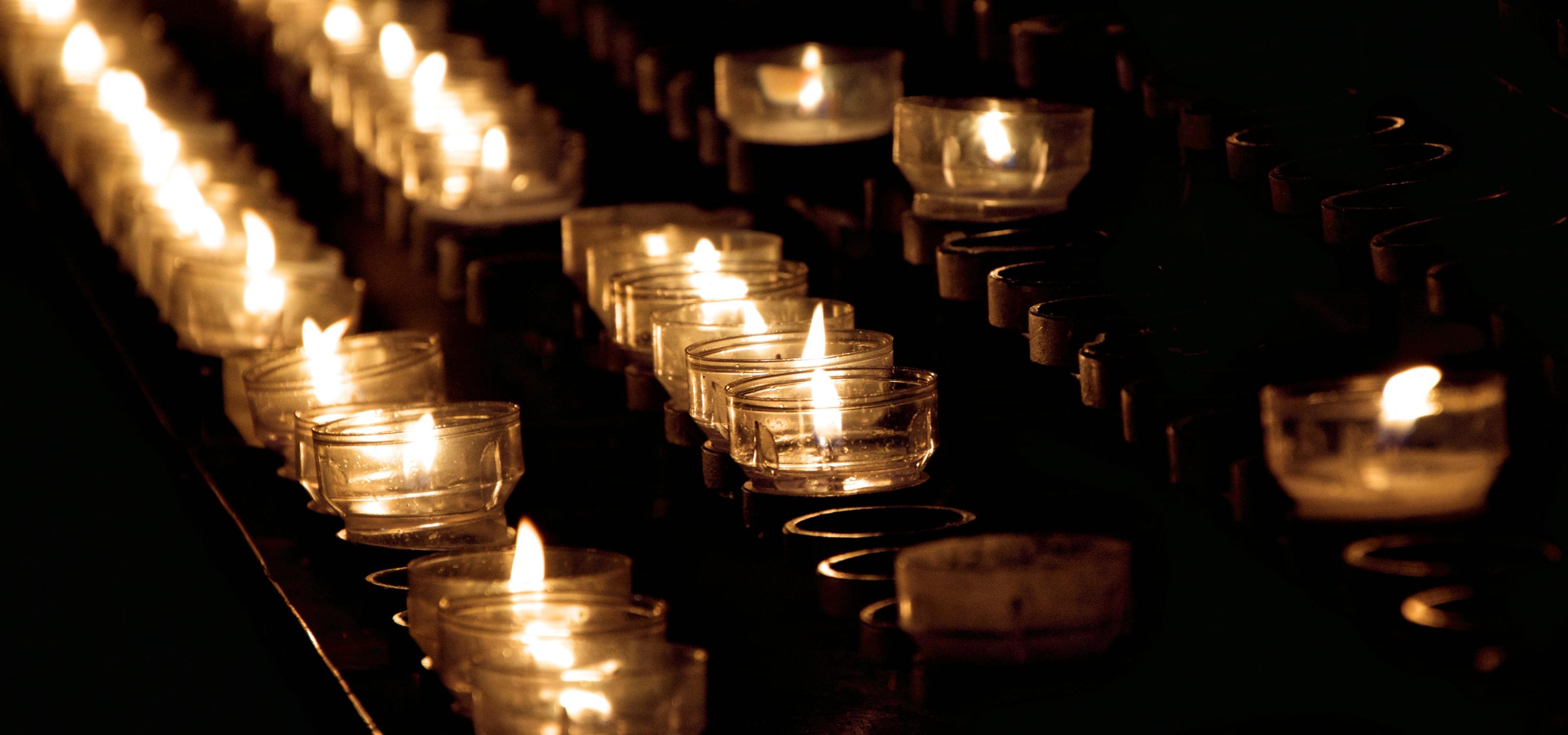 Rows of memorial candles