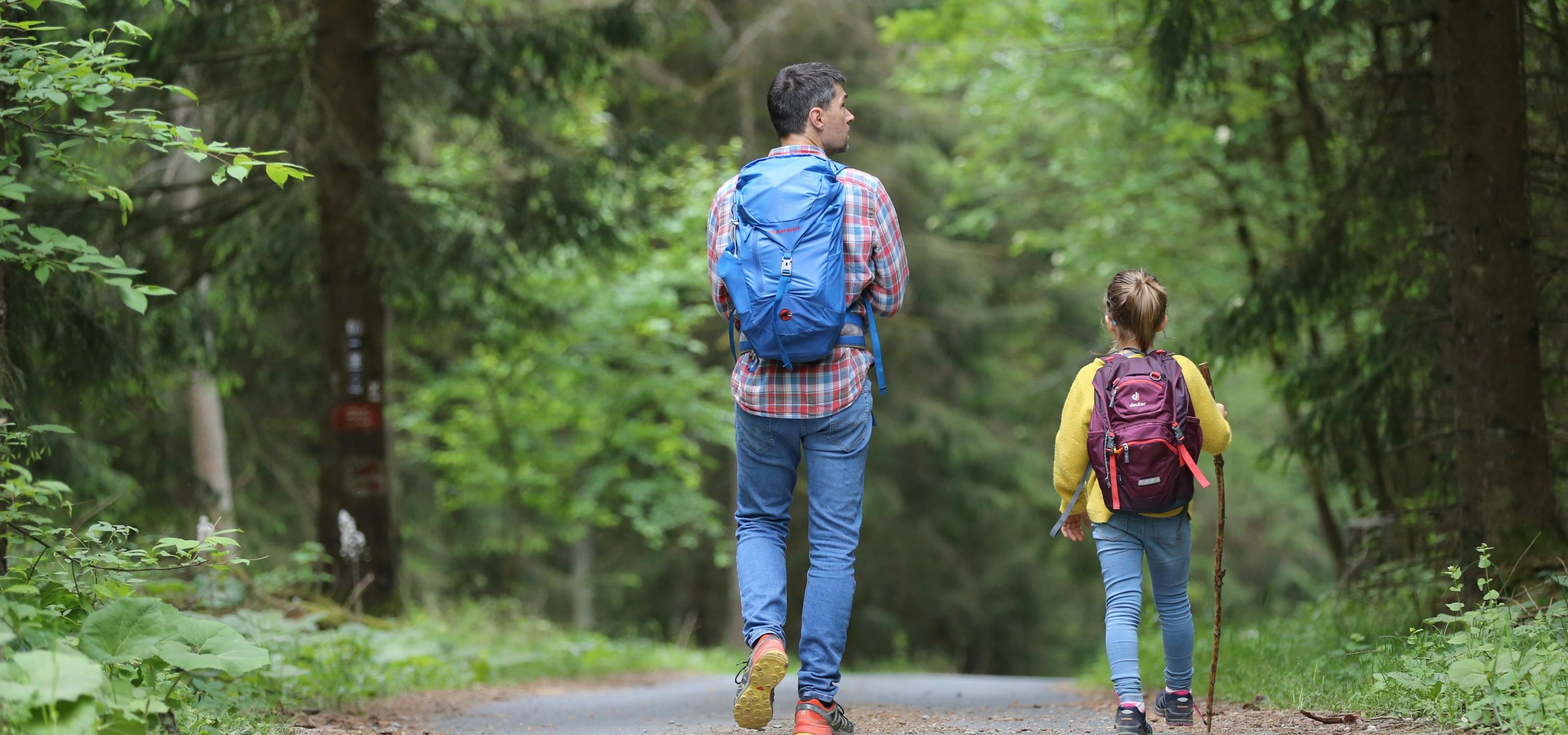 Parent and child hiking