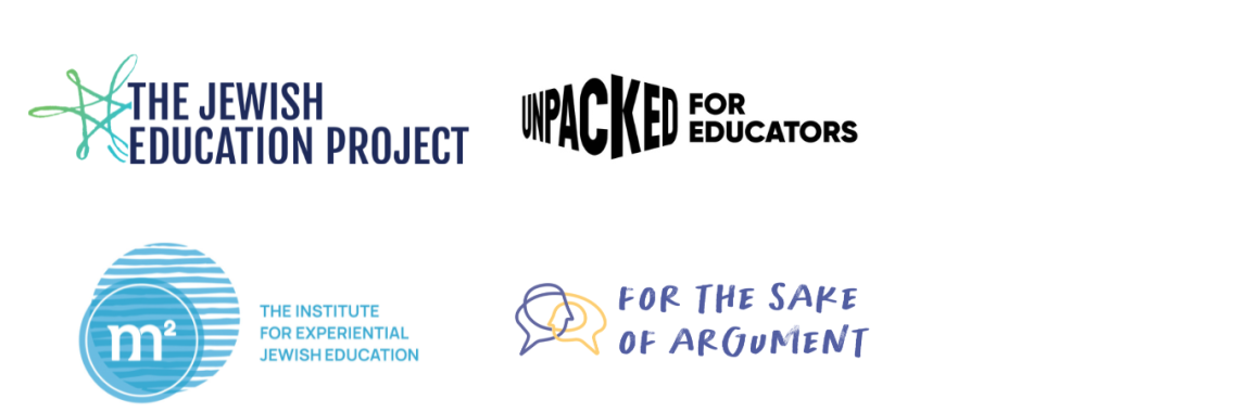 logos for The Jewish Education Project, Unpacked For Educators, M2, and For The Sake of Argument
