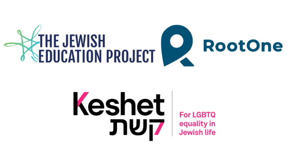 The logos of The Jewish Education Project, RootOne, and Keshet