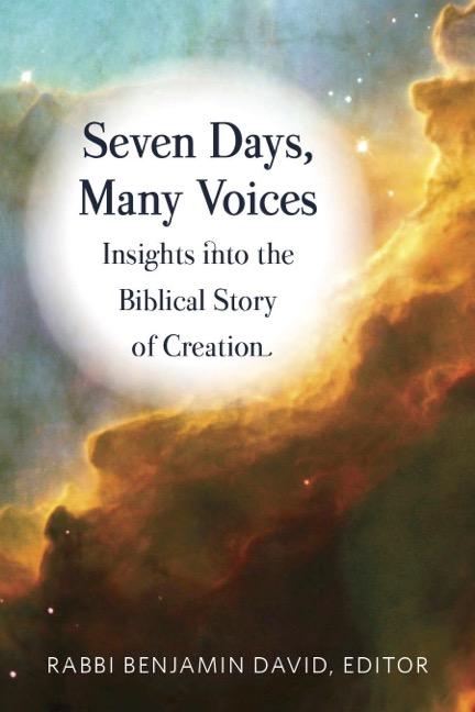 The cover of "Seven Days, Many Voices" has a background designed to look like the cosmos.